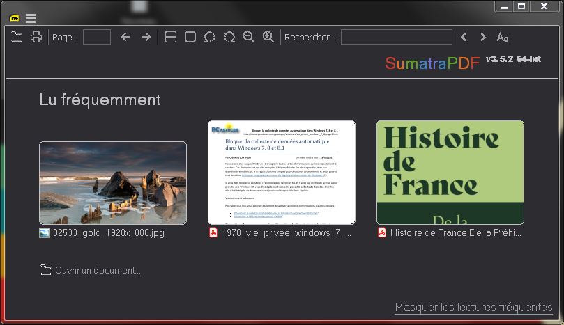 L'interface de Sumatra PDF